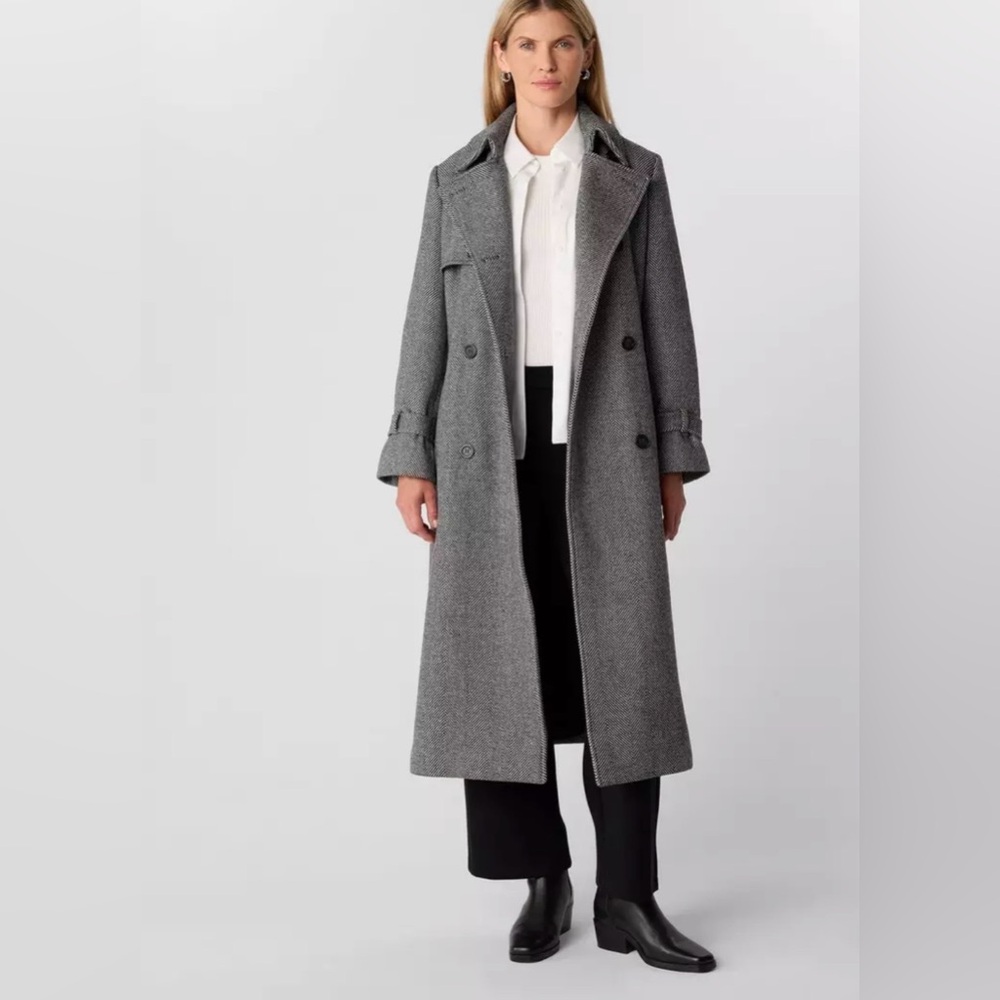 Comma | Herringbone Wool Bled Double-Breasted Coat | Size 10 (M)